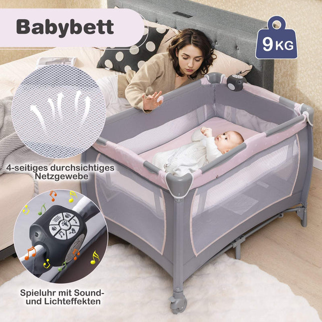 Tragbares 5-in-1 Babybett & Laufgitter mit Wiege, Lila