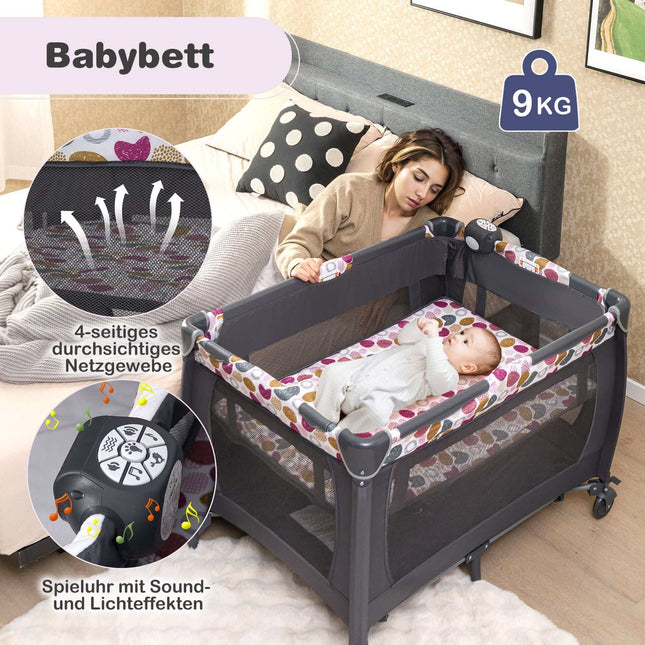 Tragbares 5-in-1 Babyreisebett mit Bassinet & Wickeltisch