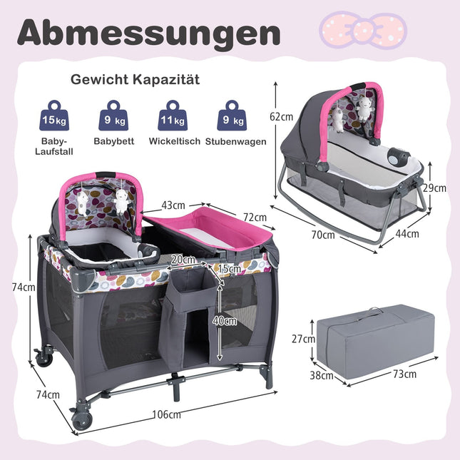 Tragbares 5-in-1 Babyreisebett mit Bassinet & Wickeltisch