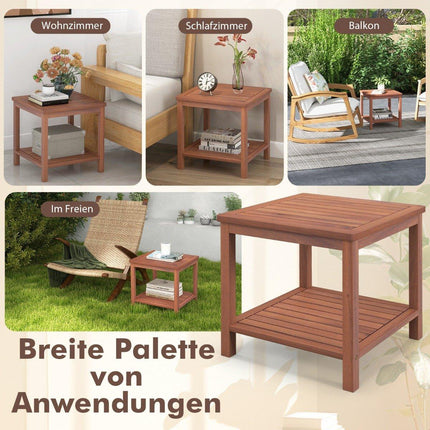 Tragbarer Beistelltisch aus Akazienholz, 2 Ablagen, 45x45x45 cm