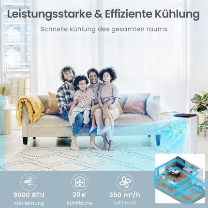 Mobiles Klimagerät 9000 BTU, 4-in-1, Intelligente Steuerung