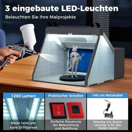 Portable Airbrush Spray Booth with LED Lights & Turntable