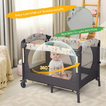 Portable Baby Playground 3-in-1 Convertible Playpen with Bed 107 x 72 x 80.5cm Gray