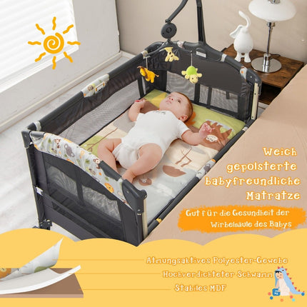 Portable Baby Playground 3-in-1 Convertible Playpen with Bed 107 x 72 x 80.5cm Gray