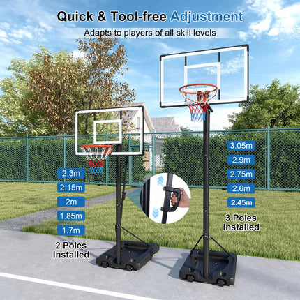 Portable Basketball Hoop, Adjustable 5.6-10 Ft, 43 In Backboard