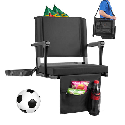 Portable Bleacher Seat with Armrests, Cup Holder, Black