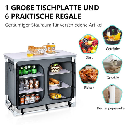Portable Camping Kitchen Cabinet with 6 Shelves & Carry Bag