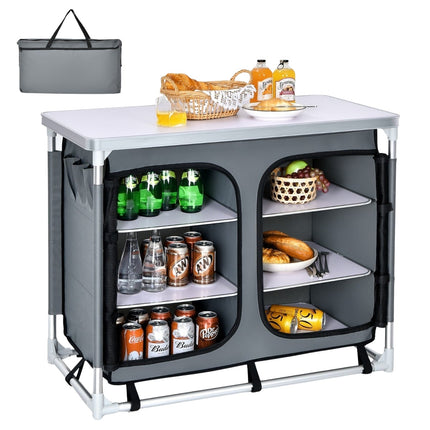 Portable Camping Kitchen Cabinet with 6 Shelves & Carry Bag