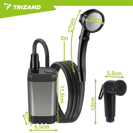 Tragbare Campingdusche mit 6000mAh Akku und Pumpe