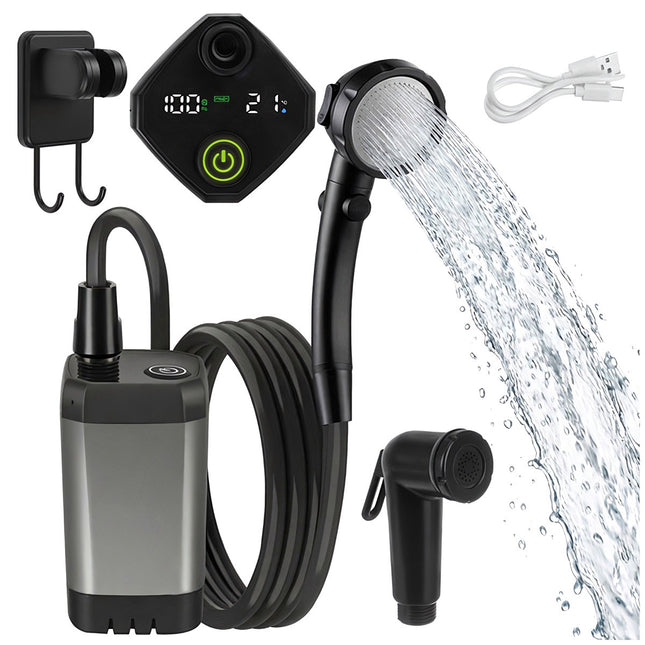 Tragbare Campingdusche mit 6000mAh Akku und Pumpe