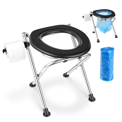 Portable Camping Toilet, Foldable Stainless Steel, 160 kg