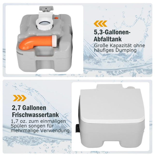 Portable Camping Toilet with 10L Freshwater Tank, Grey