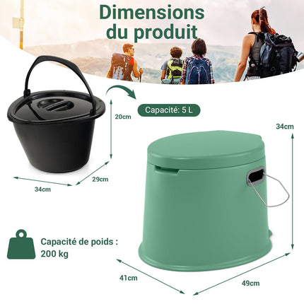 Portable Camping Toilet with Removable Bucket, 200kg Capacity
