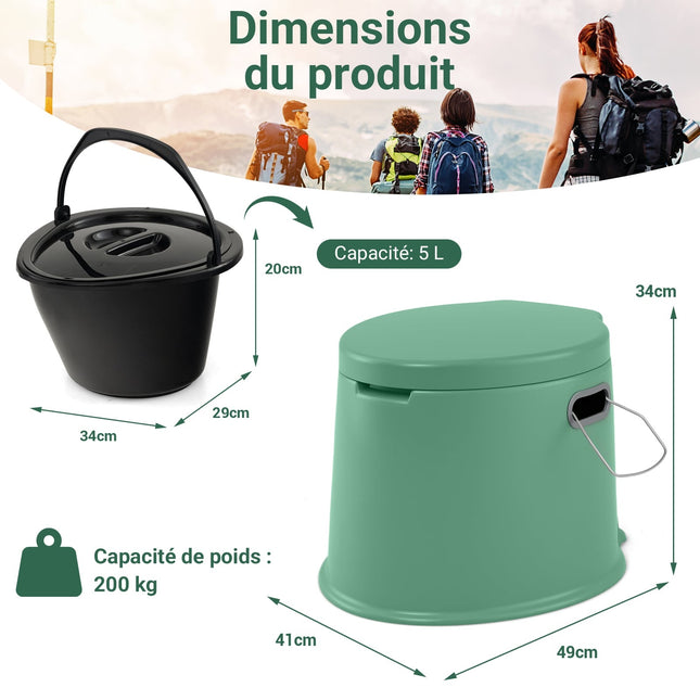 Portable Camping Toilet with Removable Bucket, 200kg Capacity