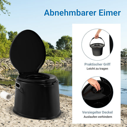 Tragbare Campingtoilette mit herausnehmbarem Eimer, Schwarz, 200kg Tragkraft