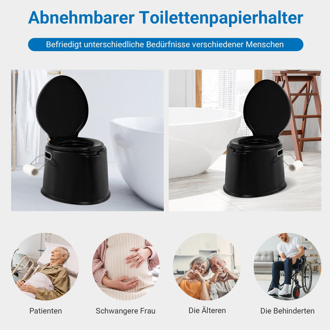 Portable Camping Toilet with Removable Bucket, Black, 200kg Capacity