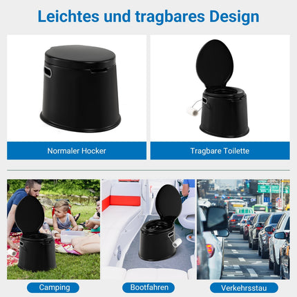 Tragbare Campingtoilette mit herausnehmbarem Eimer, Schwarz, 200kg Tragkraft