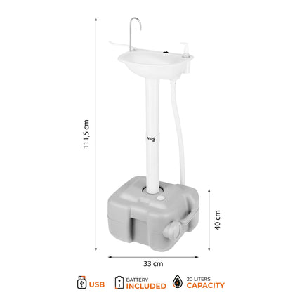 Portable Camping Washbasin, 20L Tank, USB Pump