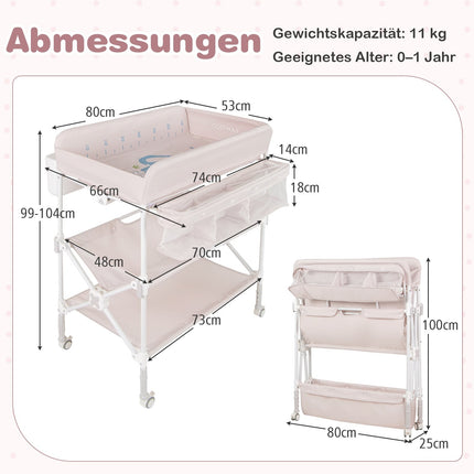 Tragbarer Wickeltisch mit verstellbarer Höhe und Stauraum