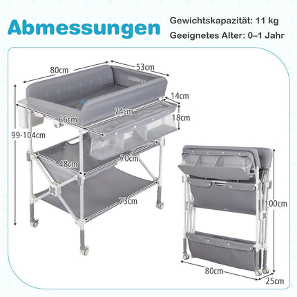 Portable Changing Table with Adjustable Height and Wheels