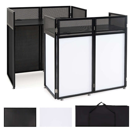 Portable DJ Booth with Adjustable Feet and Black Scrims
