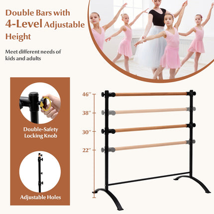 Portable Double Ballet Barre, 4 ft, Adjustable Height