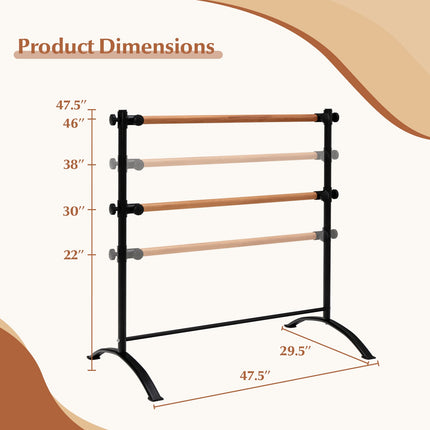 Portable Double Ballet Barre, 4 ft, Adjustable Height