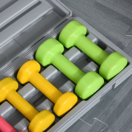 Buntes Hantelset aus Stahl mit Koffer – 6 Gewichte für Fitness