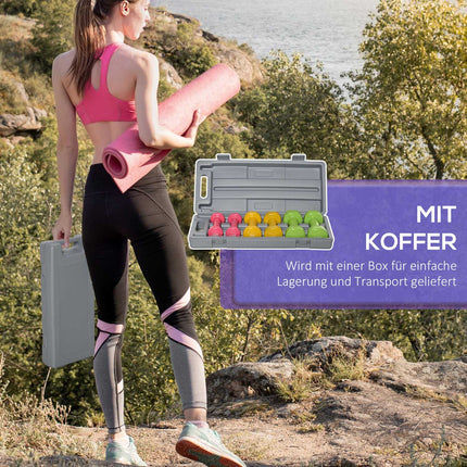 Buntes Hantelset aus Stahl mit Koffer – 6 Gewichte für Fitness