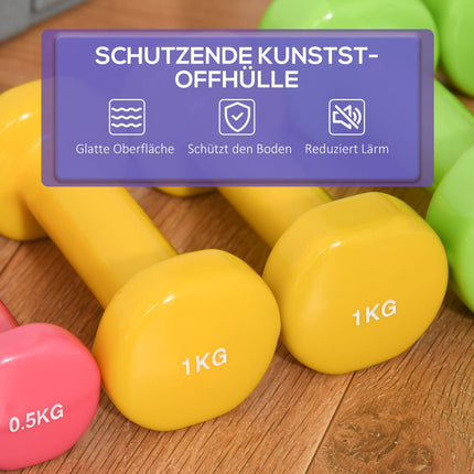 Buntes Hantelset aus Stahl mit Koffer – 6 Gewichte für Fitness