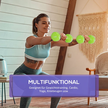 Buntes Hantelset aus Stahl mit Koffer – 6 Gewichte für Fitness