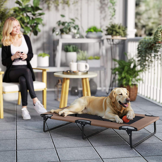Erhöhtes tragbares Hundebett, Haustierbett mit atmungsaktivem Netz, für große Hunde, Kaffee