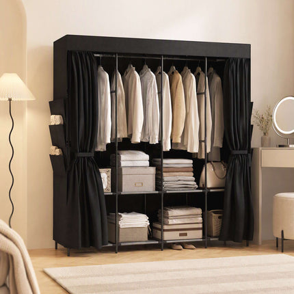 Portable Fabric Wardrobe, Dustproof, Black, 170 x 45 x 167 cm