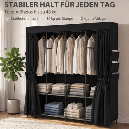Portable Fabric Wardrobe, Dustproof, Black, 170 x 45 x 167 cm