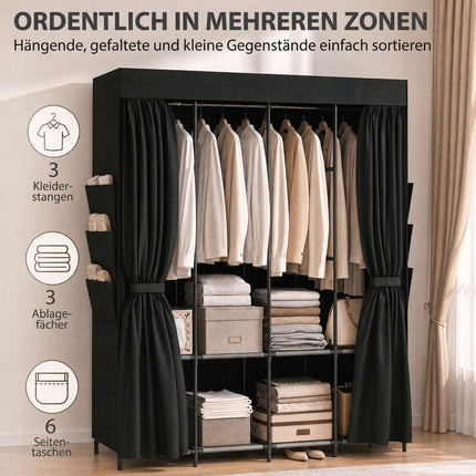 Portable Fabric Wardrobe, Dustproof, Black, 170 x 45 x 167 cm