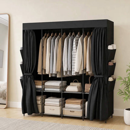 Portable Fabric Wardrobe, Dustproof, Black, 170 x 45 x 167 cm