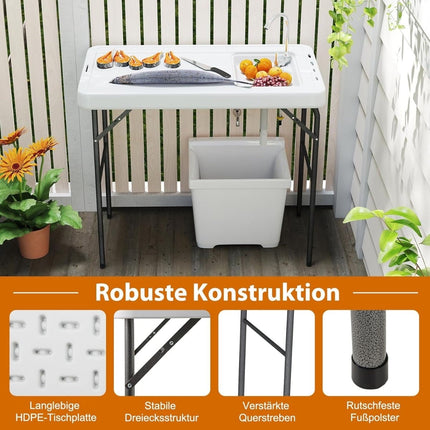 Tragbarer Fischputztisch mit Spüle und Wasserhahn – Weiß