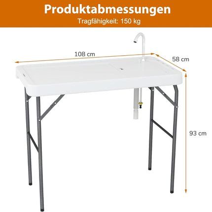 Tragbarer Fischputztisch mit Spüle und Wasserhahn – Weiß
