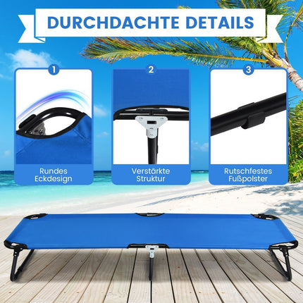 Tragbares, zusammenklappbares Campingbett, 190 cm lang, Stoff-Schlafbett, Blau