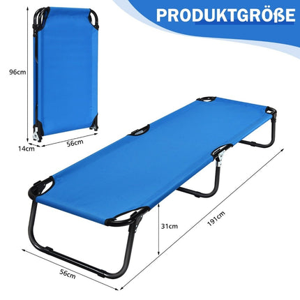 Tragbares, zusammenklappbares Campingbett, 190 cm lang, Stoff-Schlafbett, Blau