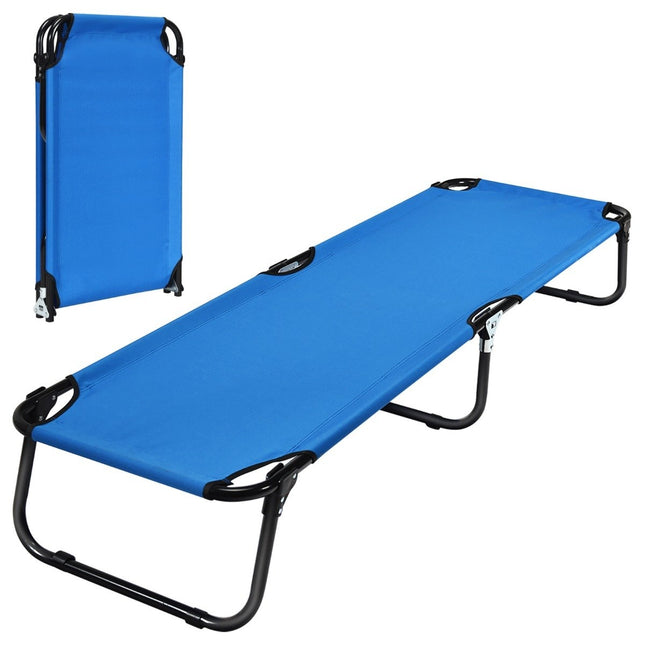 Tragbares, zusammenklappbares Campingbett, 190 cm lang, Stoff-Schlafbett, Blau