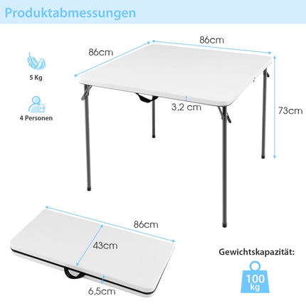 Portable Folding Camping Table with Handle, White, HDPE