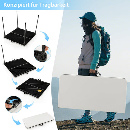 Portable Folding Camping Table with Handle, White, HDPE