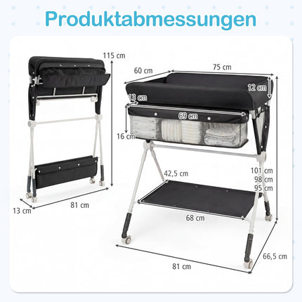 Portable Folding Changing Table with Adjustable Height, Black