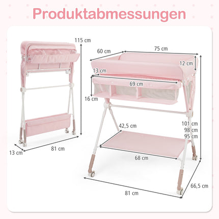 Tragbarer Wickeltisch klappbar mit verstellbarer Höhe und feststellbaren Rädern