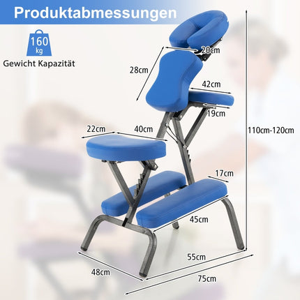 Tragbarer Klapp-Massagestuhl, höhenverstellbar, blau