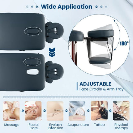 Portable Folding Massage Table, Adjustable Height, Carry Case, Navy