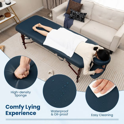 Portable Folding Massage Table, Adjustable Height, Carry Case, Navy