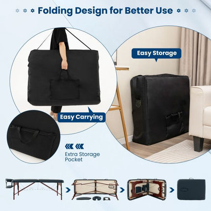 Portable Folding Massage Table, Adjustable Height, Carry Case, Navy