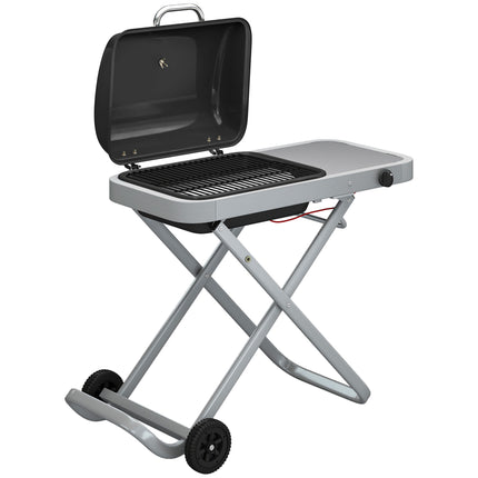 Tragbarer Gasgrill mit 1 Brenner, klappbarem Wagen, Thermometer